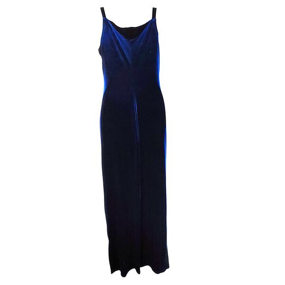 My Michelle Velvet Maxi Dress Sleeveless Square Neck High Slit Blue Womens M - Picture 2 of 9